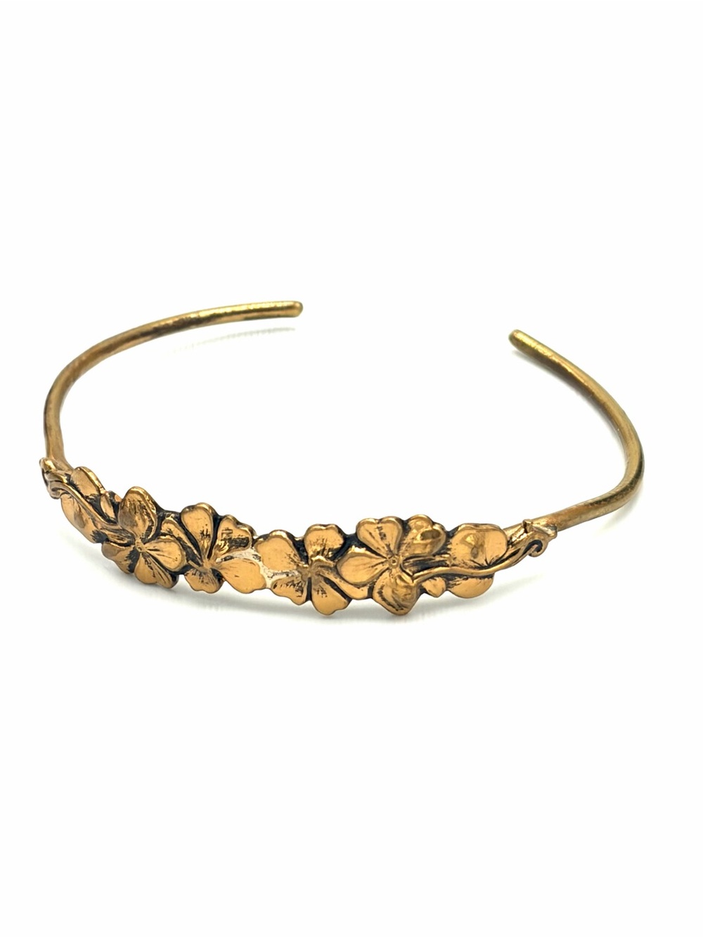 Vintage Floral Brass Metal Cuff Bracelet, Gold Tone Flower Bracelet